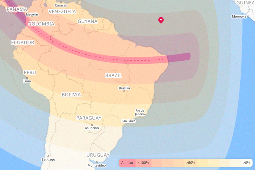 Mapa do Eclipse Anular de 14 de Outubro de 2023.