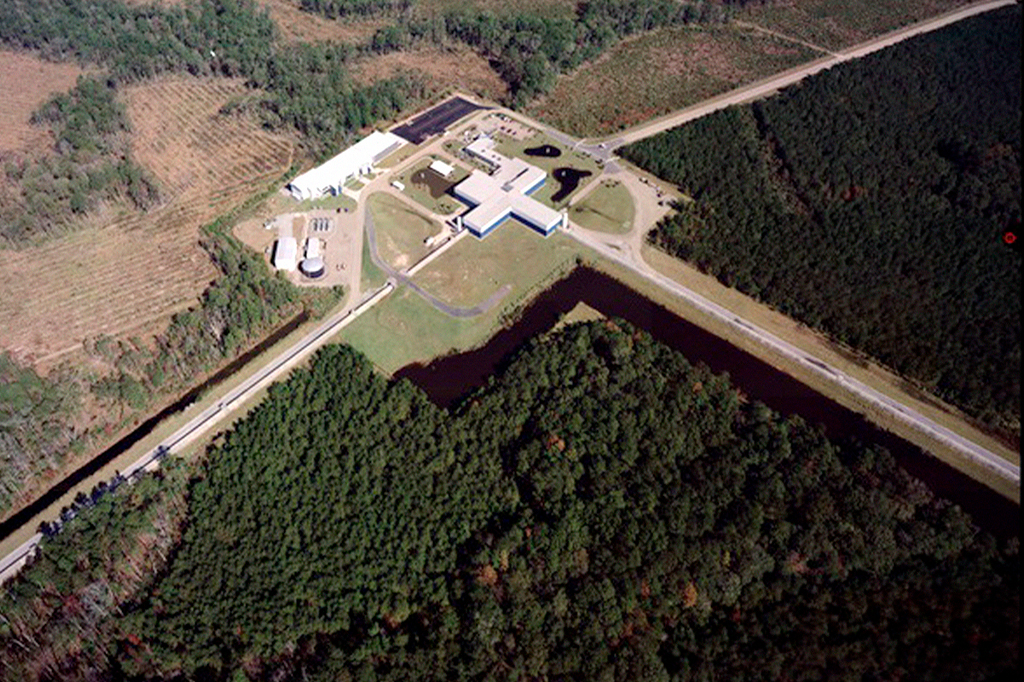 O Laboratório LIGO em Livingston, Louisiana.