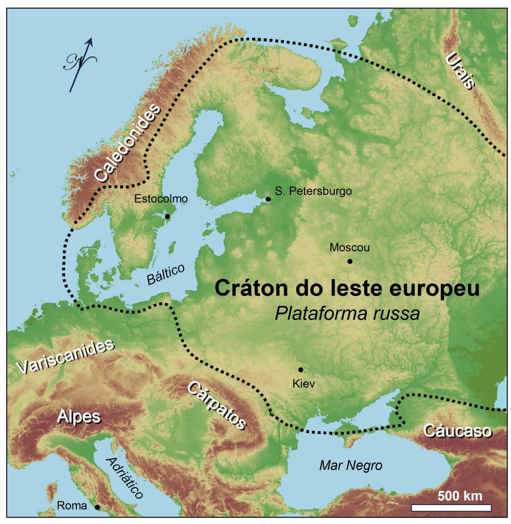 2510_Deriva3 Mapa digital da Europa Oriental, mostrando o Cráton do Leste Europeu.