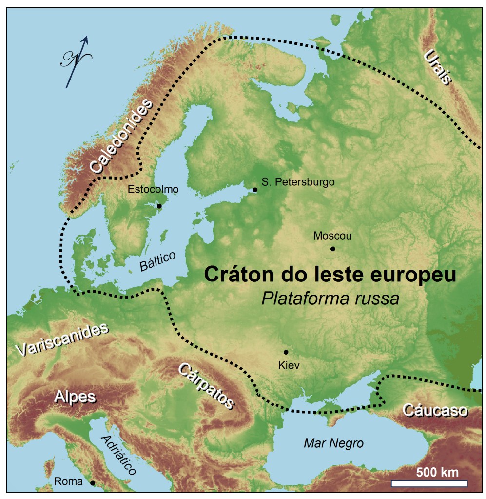 Mapa digital da Europa Oriental, mostrando o Cráton do Leste Europeu.