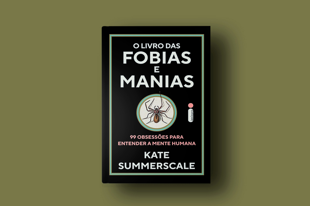 SI_457_Playlist_fobias_site Capa do livro O Livro das Fobias e Manias sobre fundo verde oliva.