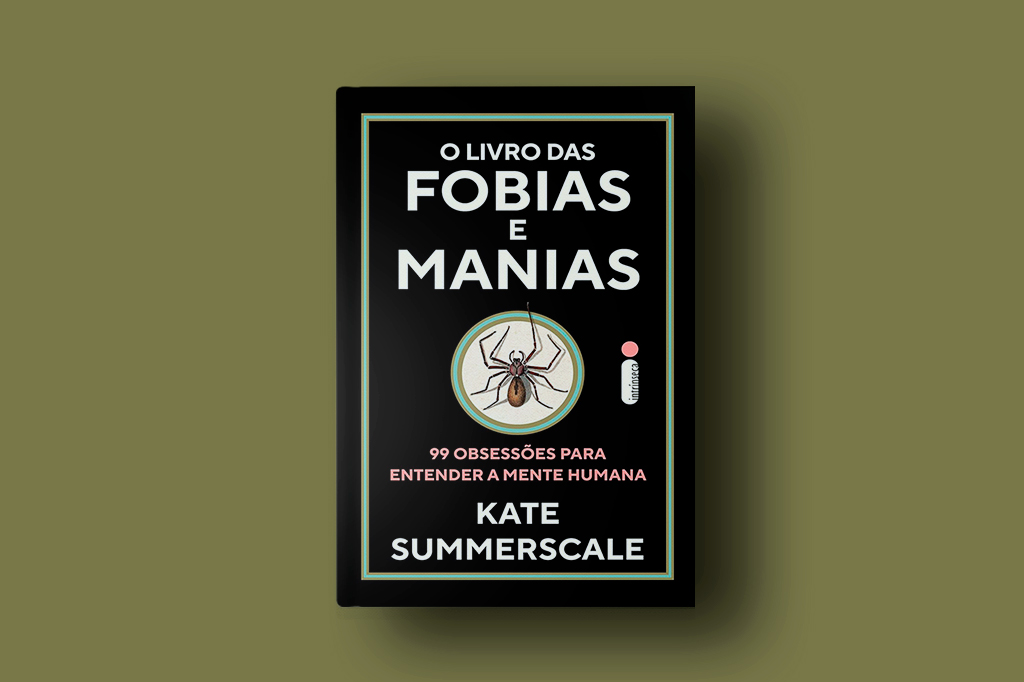 Capa do livro O Livro das Fobias e Manias sobre fundo verde oliva.