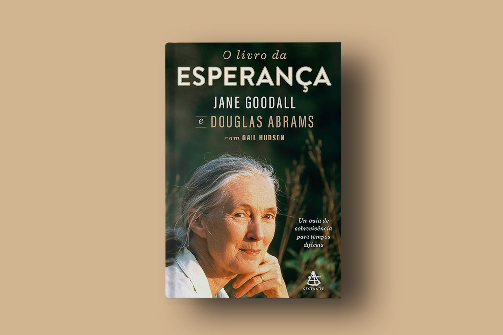Capa do livro "O livro da esperança" de Jane Goodal e Douglas Abrams.