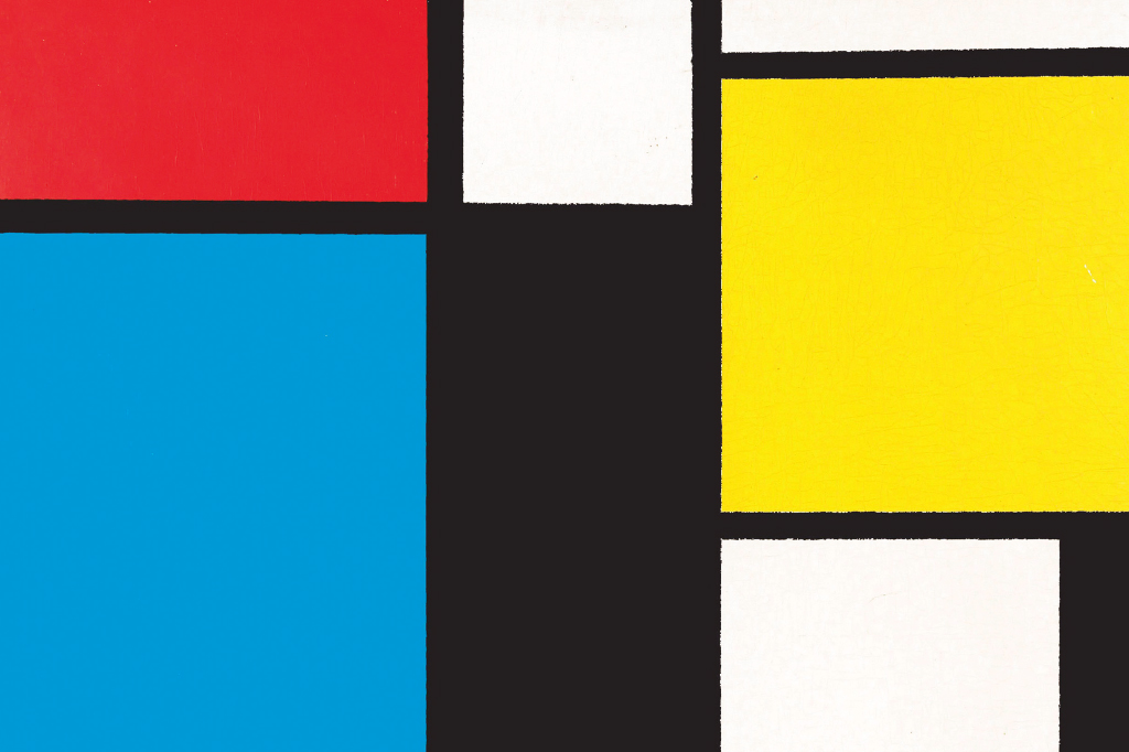 Pintura "Composição em azul, vermelho e amarelo", 1921, de Piet Mondrian.