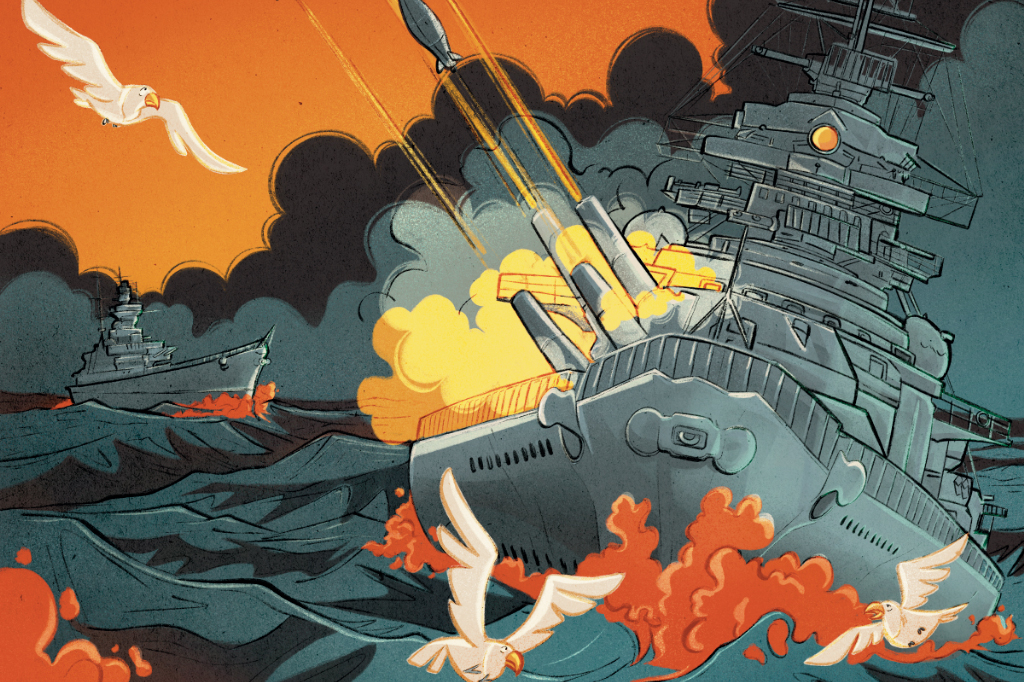 Ilustração de um navio de guerra.