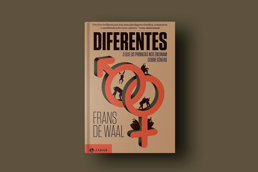 SI_459_PLAYLIST_DIFERENTES_site Imagem do livro Diferentes: O que os primatas nos ensinam sobre gênero sobre fundo marrom.