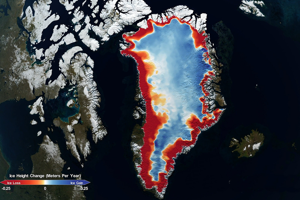 Mudança na altura do gelo terrestre na Groenlândia medida pelo ICESat e ICESat-2
