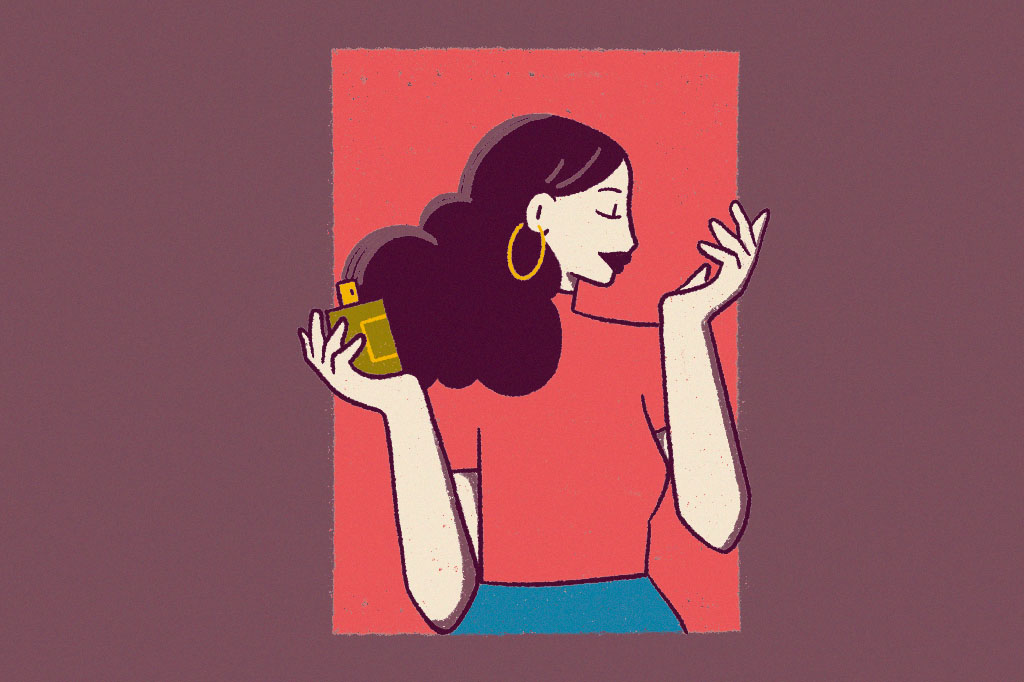 Ilustração de uma mulher passando perfume.