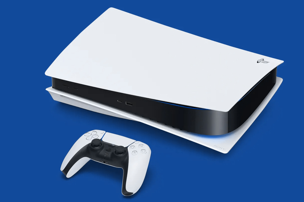 Fotografia do console Playstation 5, modelo Standard, da Sony.