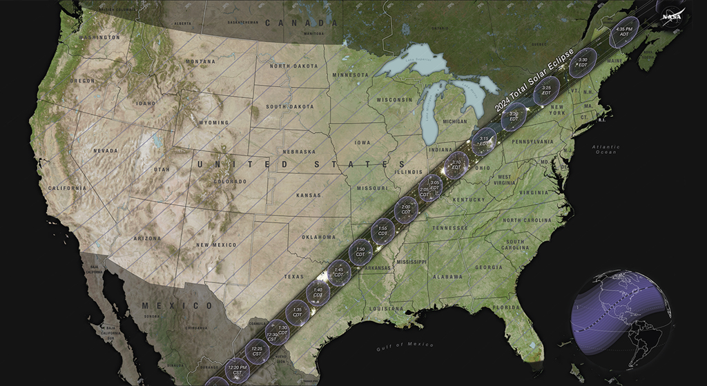 Mapa do percurso do eclipse solar