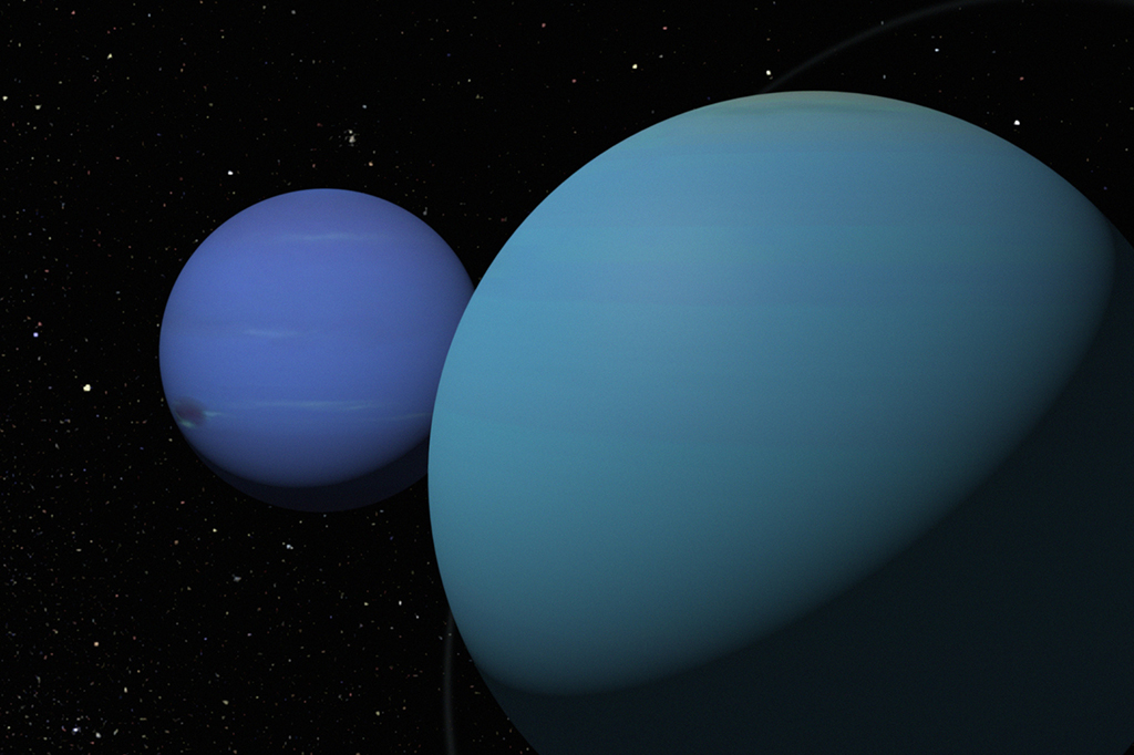 Os planetas Urano e Netuno no espaço.