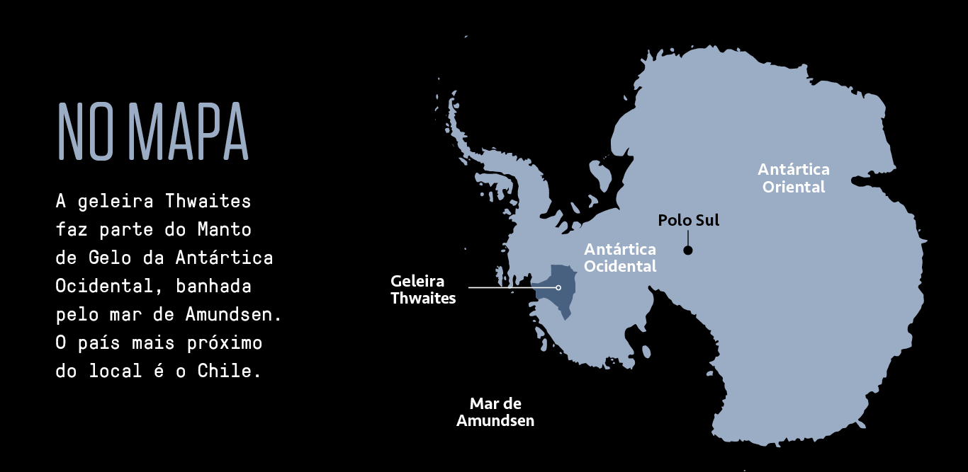 Infográfico mostrando onde a geleira Thwaites está localizada.