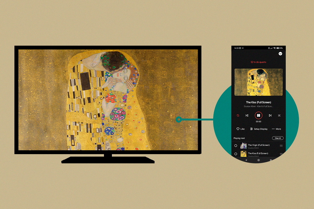 Montagem com a pintura O beijo, de Gustav Klimt e o aplicativo WindowSight.
