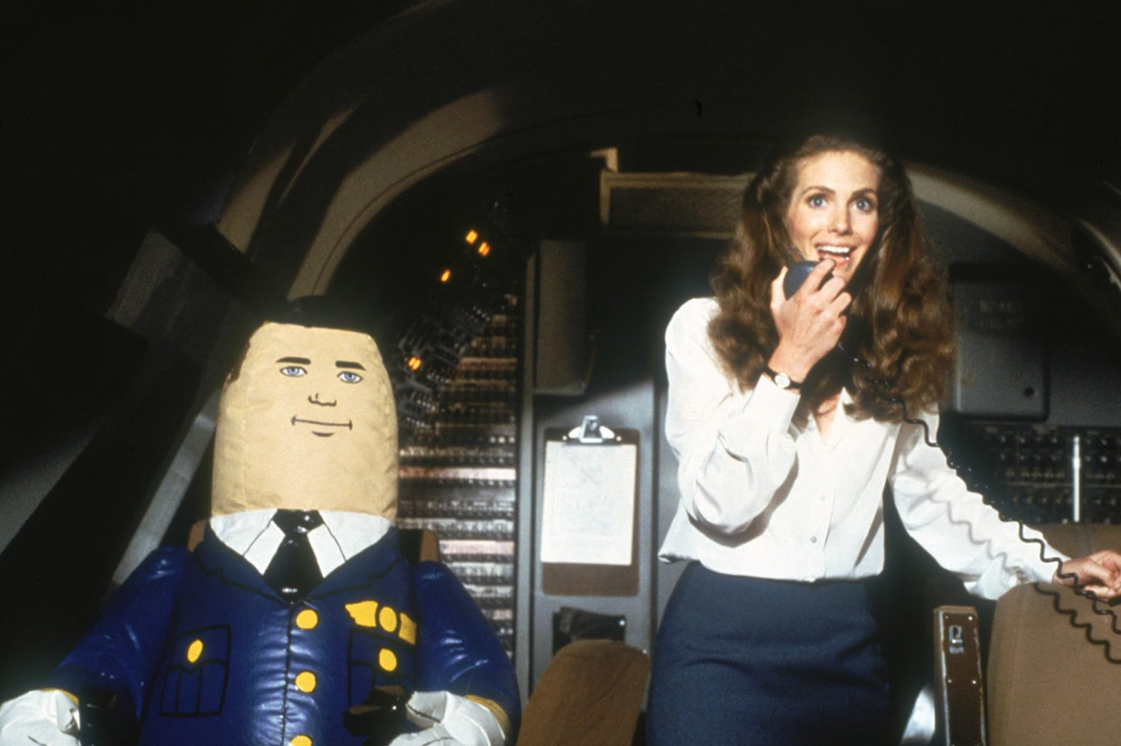 o boneco inflável na cabine de voo