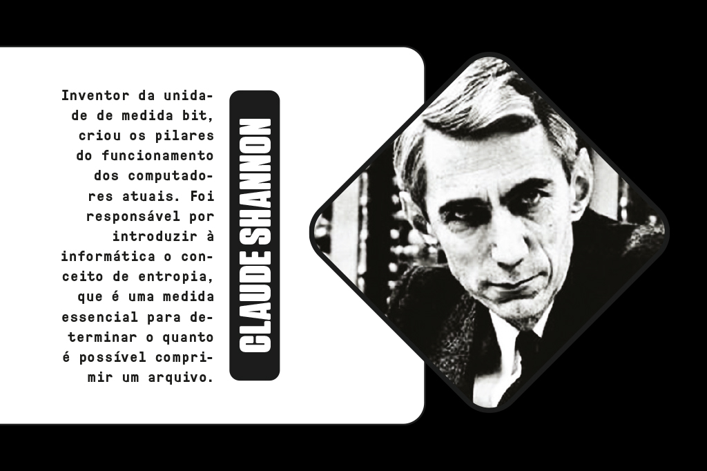 Imagem com foto e descrição sobre Claude Shannon.
