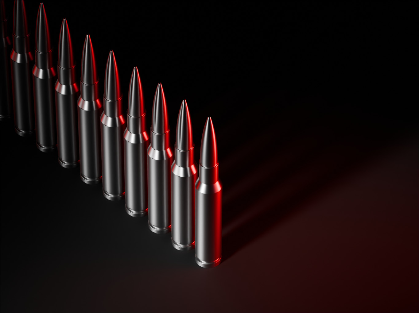 Ilustração 3D de balas de fuzil.
