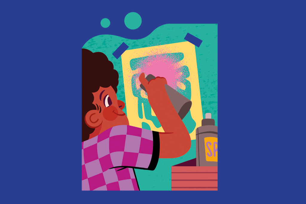 Ilustra&ccedil;&atilde;o de uma pessoa pintando com tinta spray.