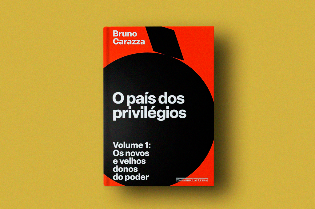 Livro O País dos Privilégios em fundo amarelo escuro.