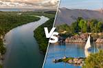 Foto comparando o Rio Amazonas vs Rio Nilo.