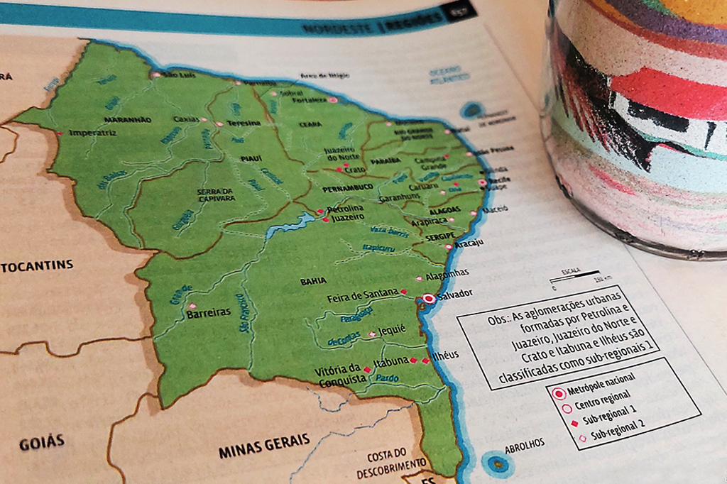 Foto do mapa da região nordeste do Brasil.