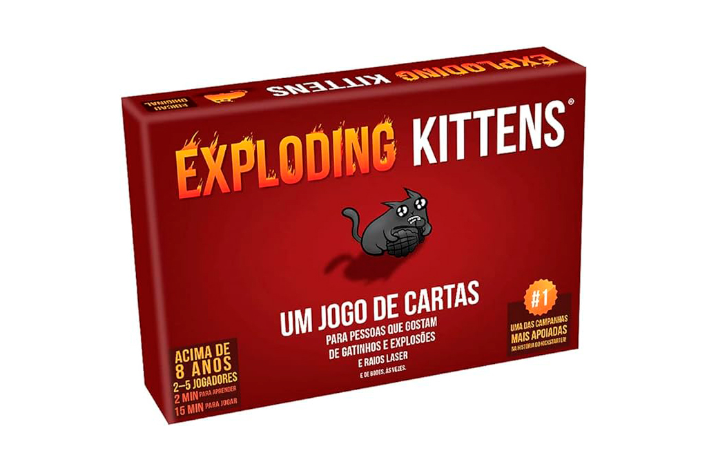 Foto da caixa do jogo de tabuleiro "EXPLODING KITTENS".