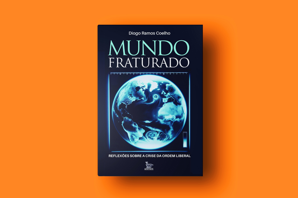 SI_469_Playlist_Mundo_Fraturado Imagem do livro Mundo Fraturado, de Diogo Ramos Coelho, em fundo laranja.