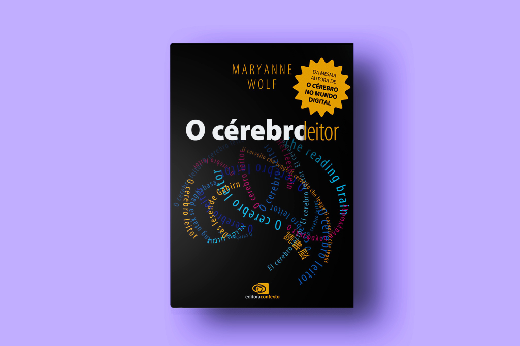 Capa do livro O cérebro leitor, em fundo lilás.