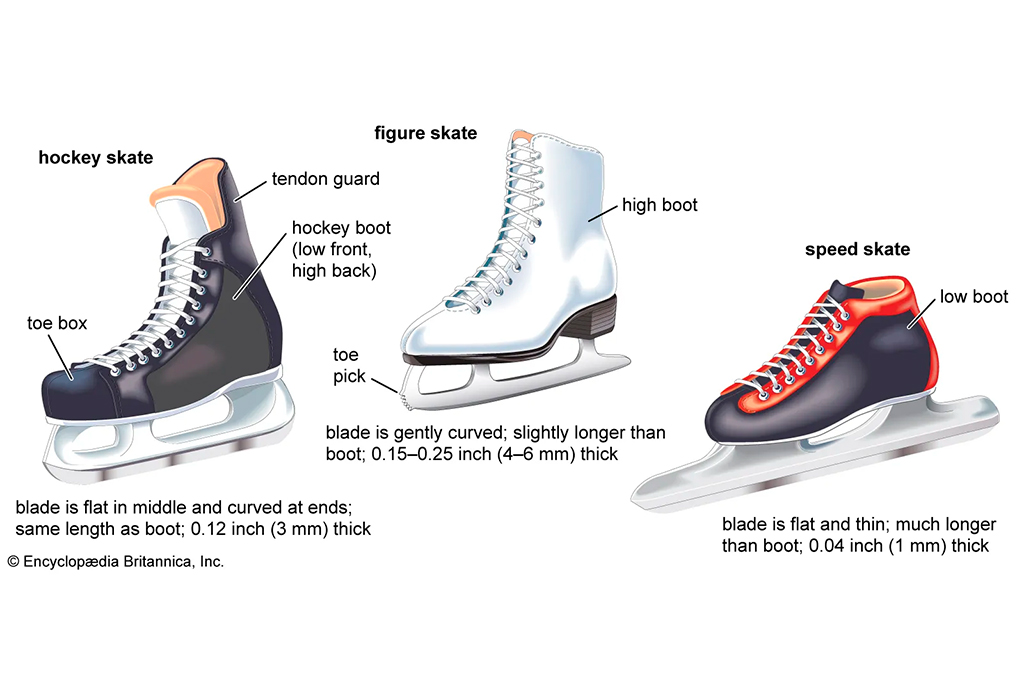 1703-patinacao–layout_site Imagem de três tipos de patins diferentes: patinação artistica, hockey e patinação de velocidade.