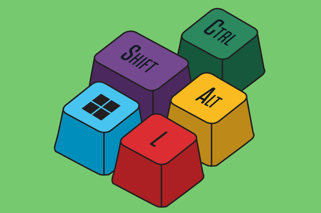 Ilustra&ccedil;&atilde;o, em fundo verde, de cinco teclas de computador.