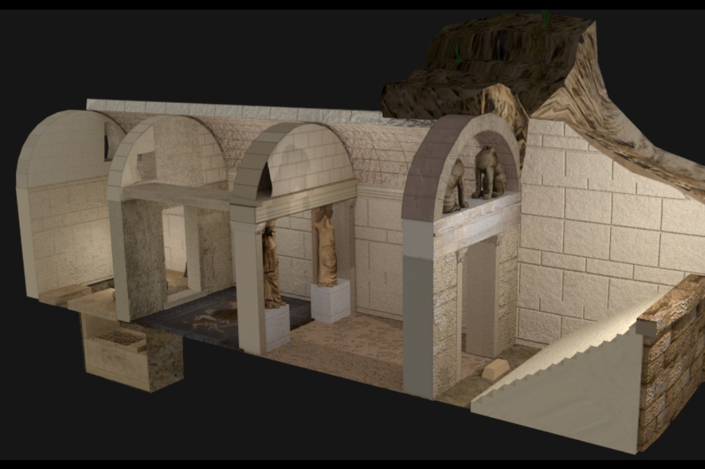 Representação 3D da estrutura do túmulo