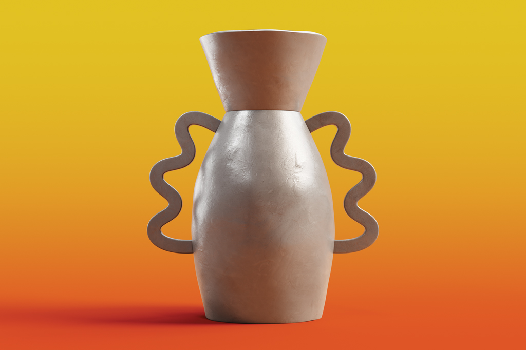 SI_475_Adolescência_3 Imagem, em fundo degradê amarelo-laranja, de um vaso de argila recém modelado.