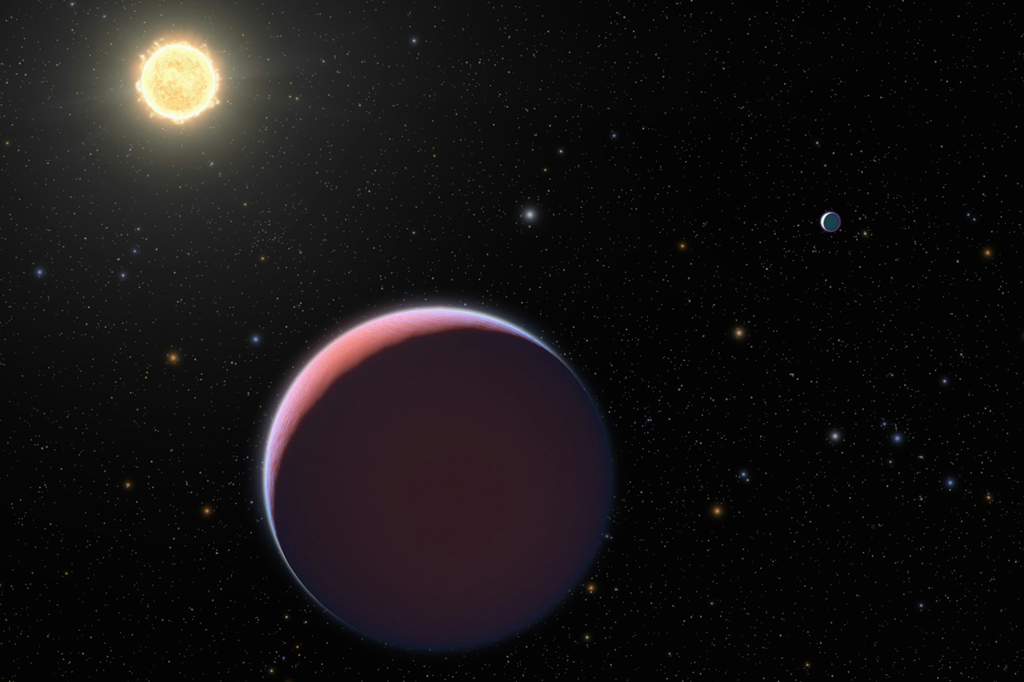 Imagem de planetas orbitando em volta de uma estrela.