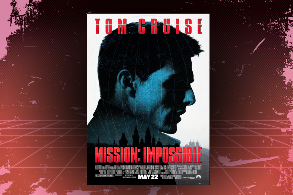 SI_475_Playlist_Abre_2 Imagem, em fundo vermelho texturizado, com cartaz do filme Missão: Impossível.