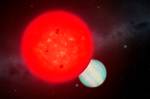 Impressão artística do planeta gigante recém-descoberto - TOI-6894 b orbitando uma estrela hospedeira com 0,2 massa solar.