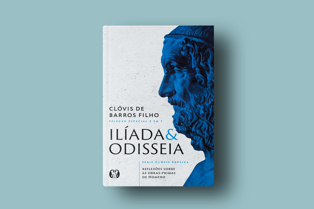SI_476_Playlist_Ilíada_Odisseia Imagem, em fundo azul opaco, do livro Ilíada & Odisseia.
