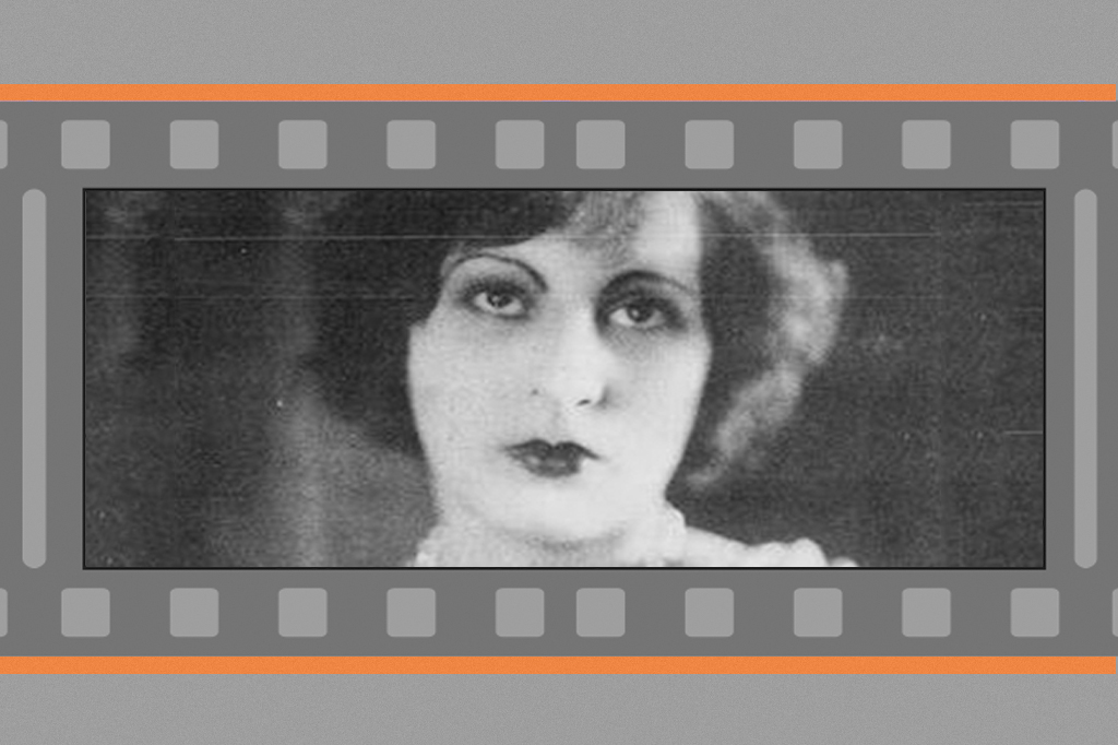 Imagem, em fundo cinza, de uma mulher de cabelos curtos e maquiada. Cena do filme O Mist&eacute;rio do Domin&oacute; Preto (1931).