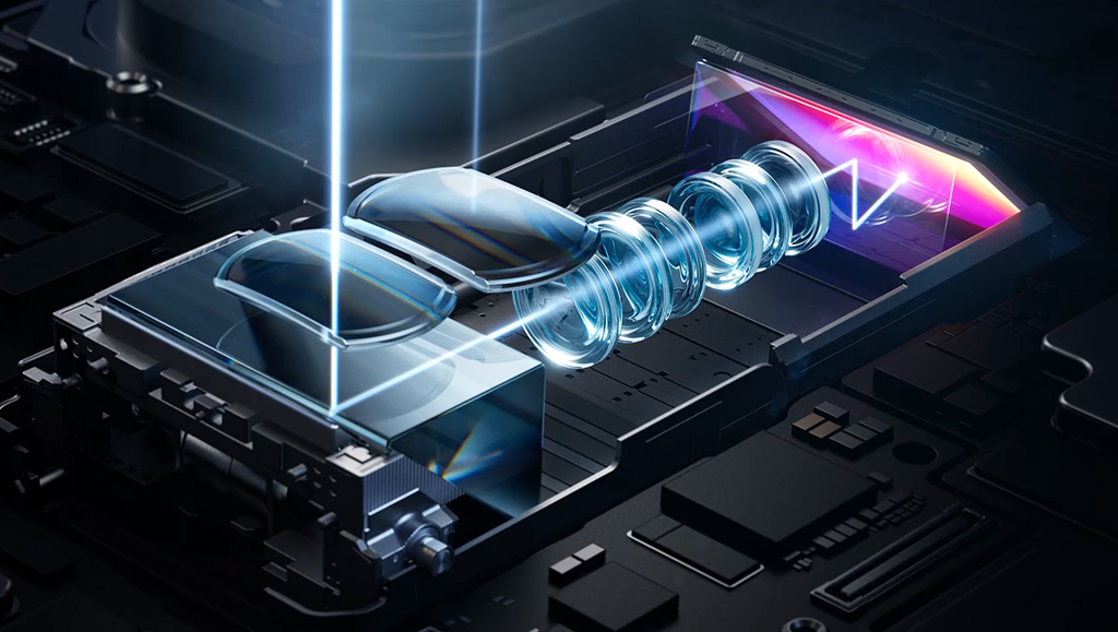 Imagem, em detalhe, da parte interna do um smartphone Huawei Pura 80 Ultra.