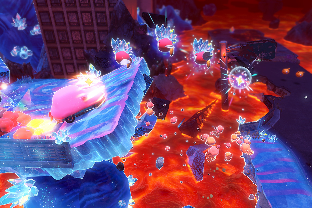 Fotografia de cena do jogo Kirby and the Forgotten Land.