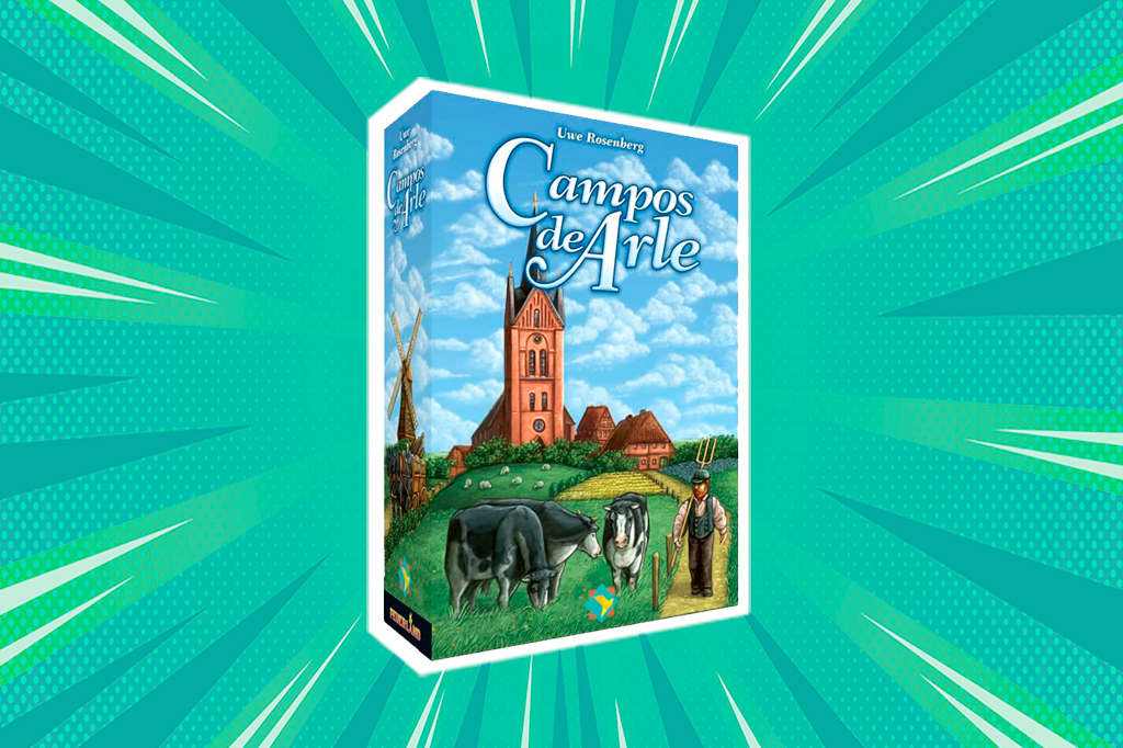 Fotografia do jogo Campos de Arle, em um fundo verde.