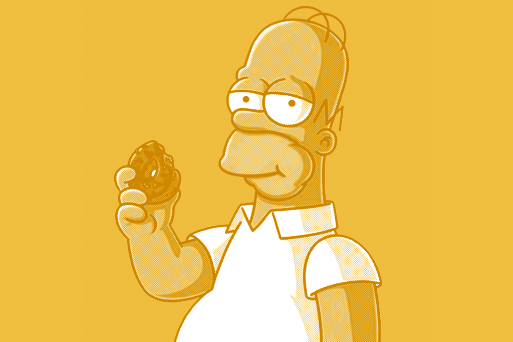 Imagem, em fundo amarelo, com o personagem Homer Simpson.