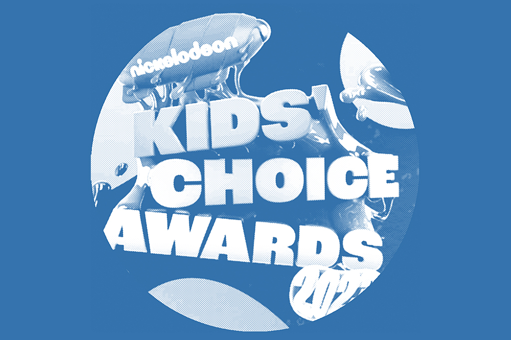 Imagem, em fundo azul, com um boton escrito Kids Choice Awards.