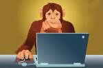 Ilustração de Chimpanzé com Laptop.