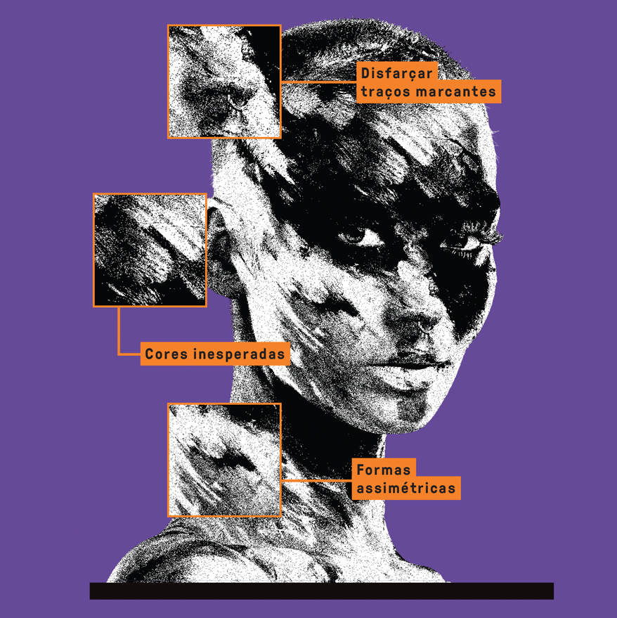 Infográfico, em fundo roxo, com três dicas para enganar as câmeras de vigilância.