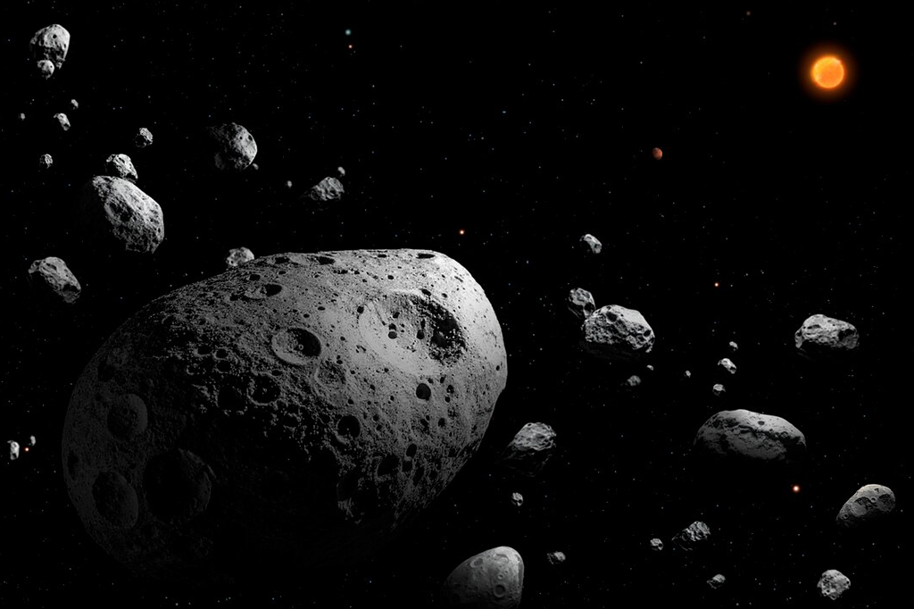 Ilustração do asteroide com rotação mais rápida já registrado.