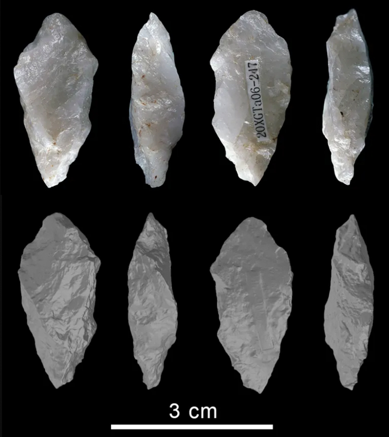 Fotografia das ferramentas de pedra datadas entre 160.000 e 72.000 anos atr&aacute;s na China.