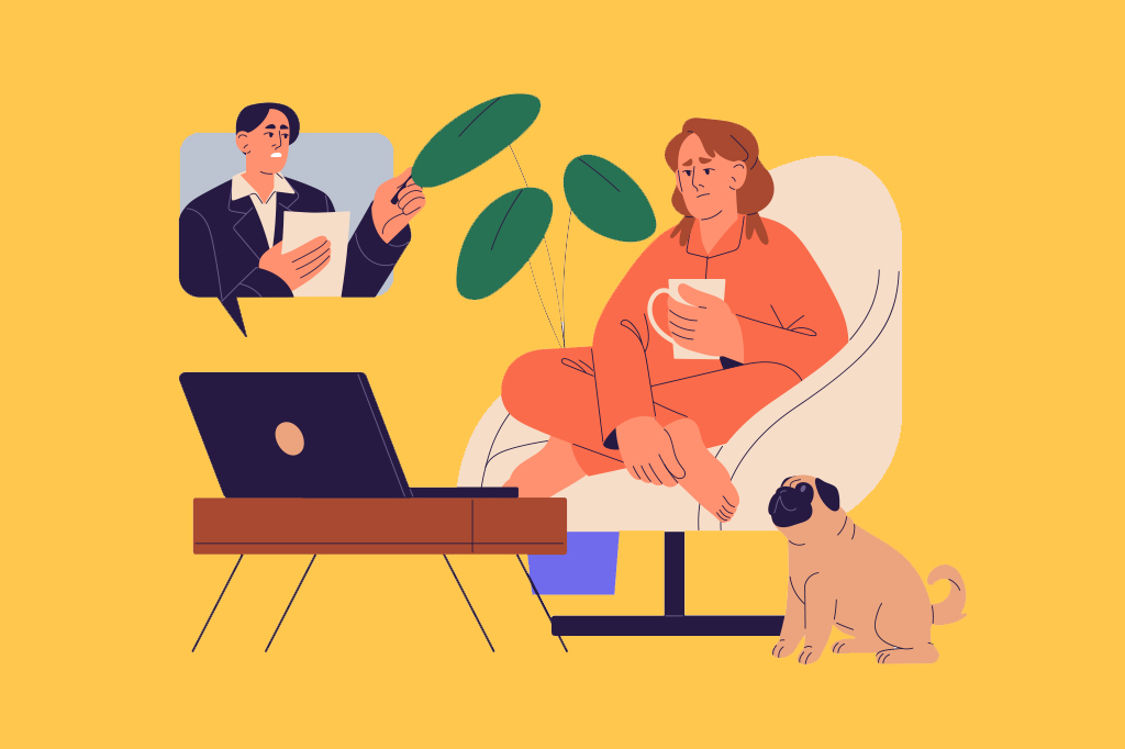 Ilustração de uma mulher fazendo uma terapia online.