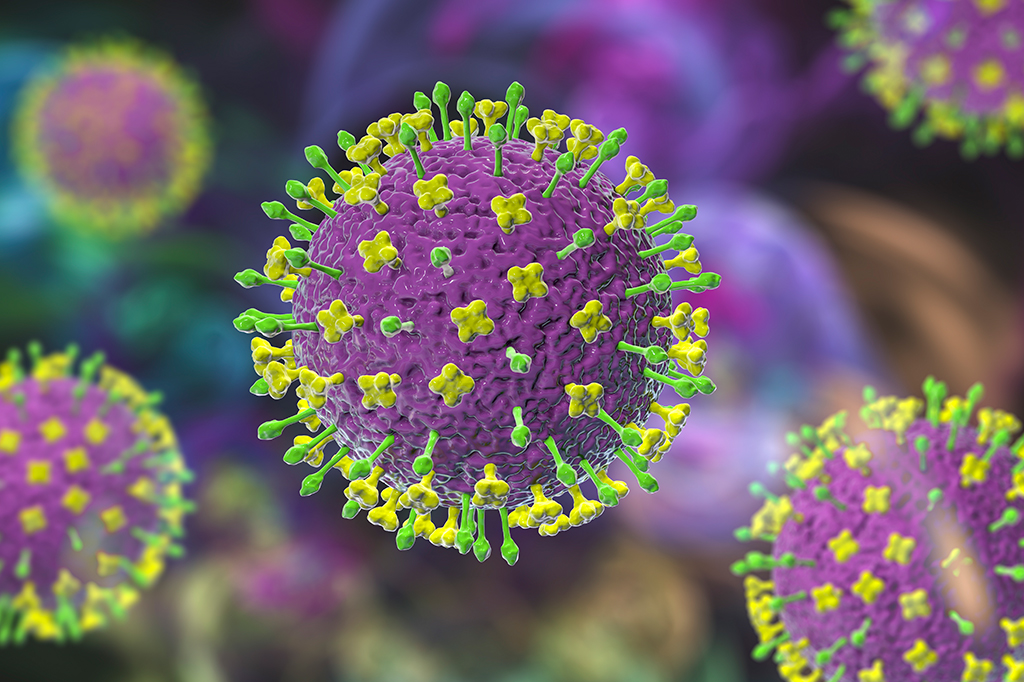 Ilustração do Nipah virus particles.