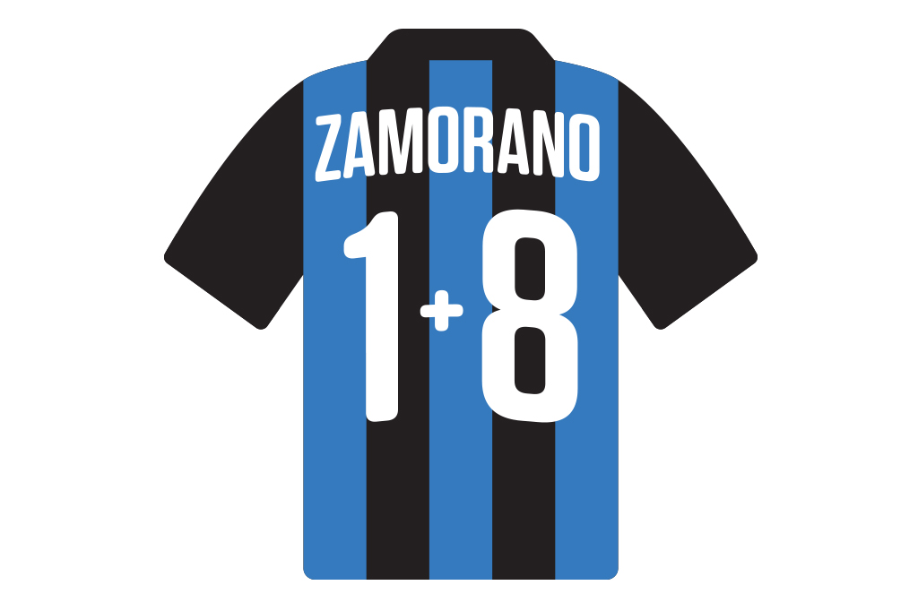 Ilustra&ccedil;&atilde;o, em fundo branco, de uma camisa de futebol azul e preta.