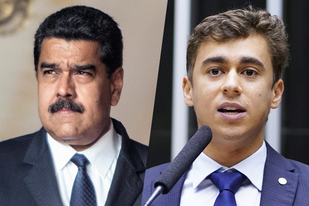 Imagem do presidente da Venezuela Nicolás Maduro e do deputado federal Nicolas Ferreira.