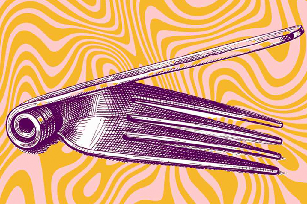 Imagem de um garfo torcido.